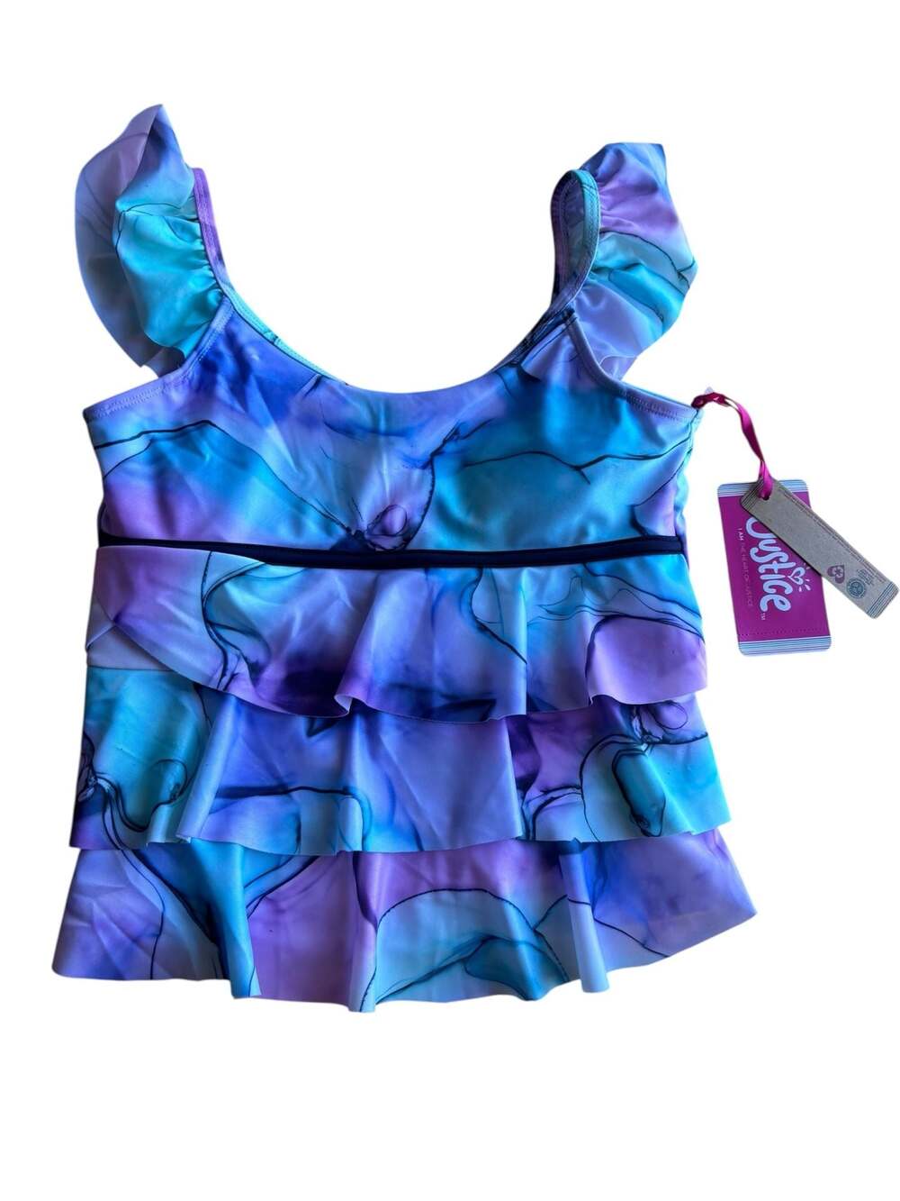 Justice Girls Ruffle Ruffle Straps Colorful Tankini Top, Size Large (12/14)